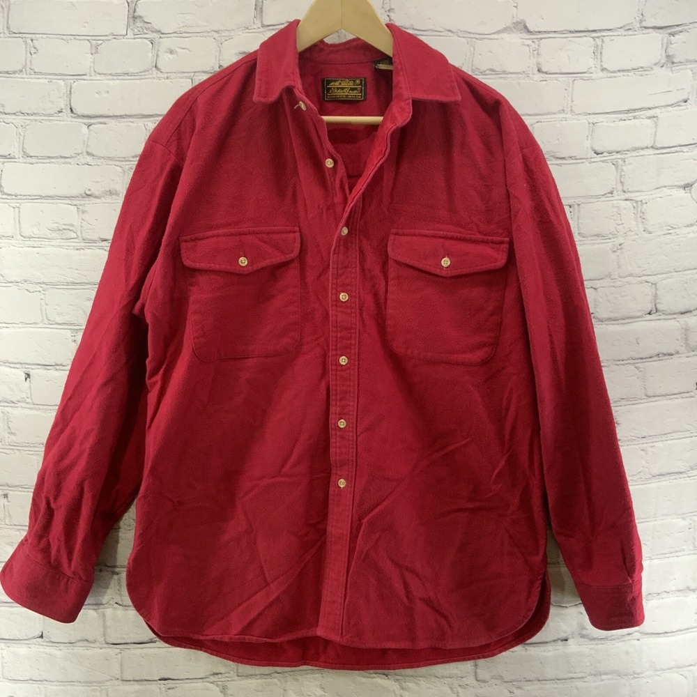 Eddie Bauer Flannel Shirt Mens Sz L Red Button Down
